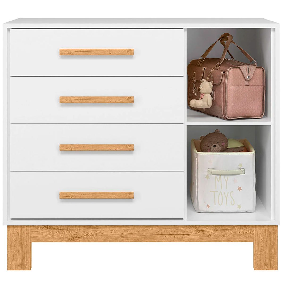 Cômoda Sapateira Infantil 1 Porta 4 Gavetas Feitiço Branco Acetinado