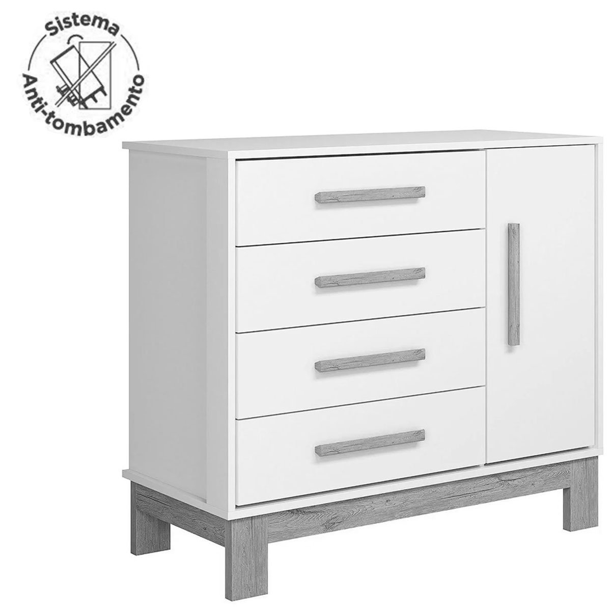 Cômoda Sapateira Infantil 1 Porta 4 Gavetas Feitiço Branco Acetinado