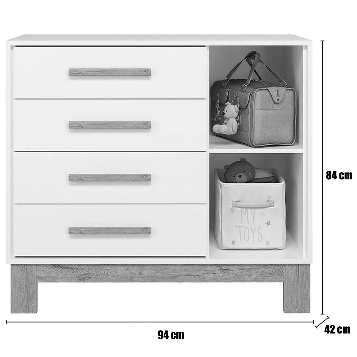 Cômoda Sapateira Infantil 1 Porta 4 Gavetas Feitiço Freijó/Branco Acetinado