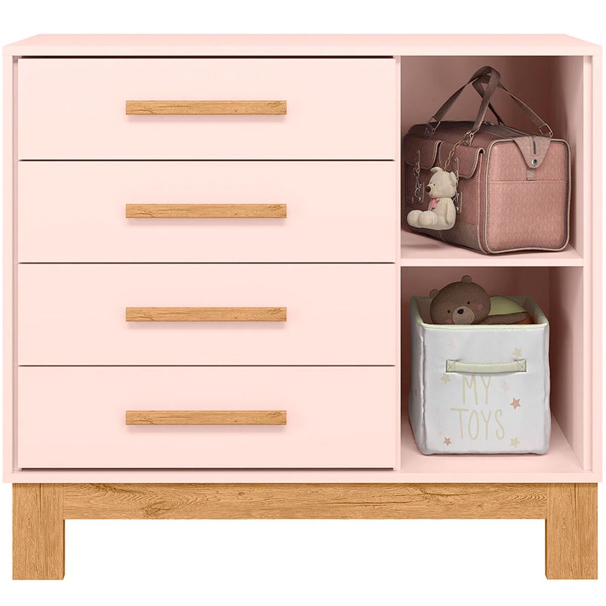 Cômoda Sapateira Infantil 1 Porta 4 Gavetas Feitiço Rosa