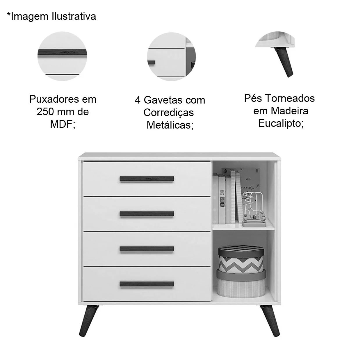 Cômoda Sapateira Infantil 1 Porta 4 Gavetas Magia Freijó/Branco Acetinado