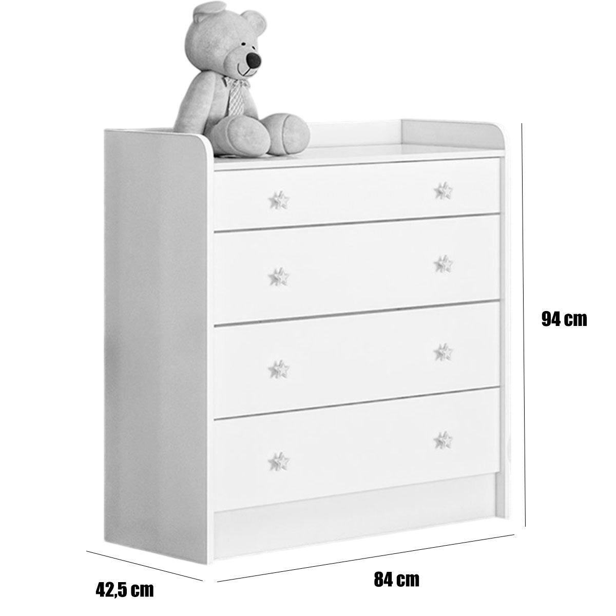 Cômoda com Trocador Infantil 4 Gavetas Doce Mel Branco