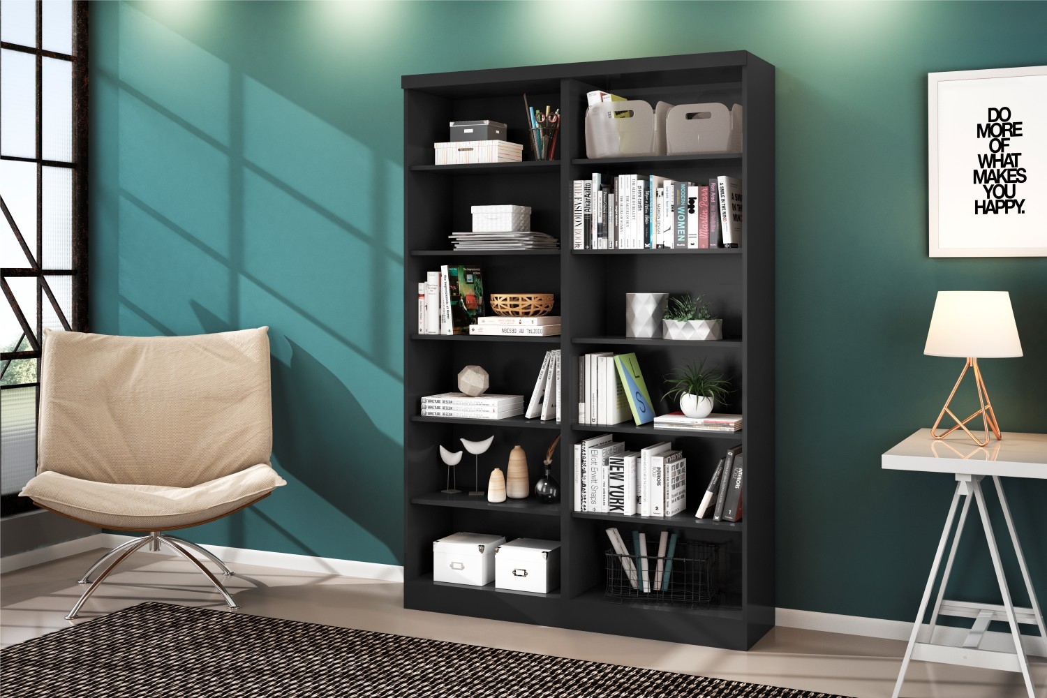 Conjunto 2 Estantes Livreiro Birmingham Preto Fosco