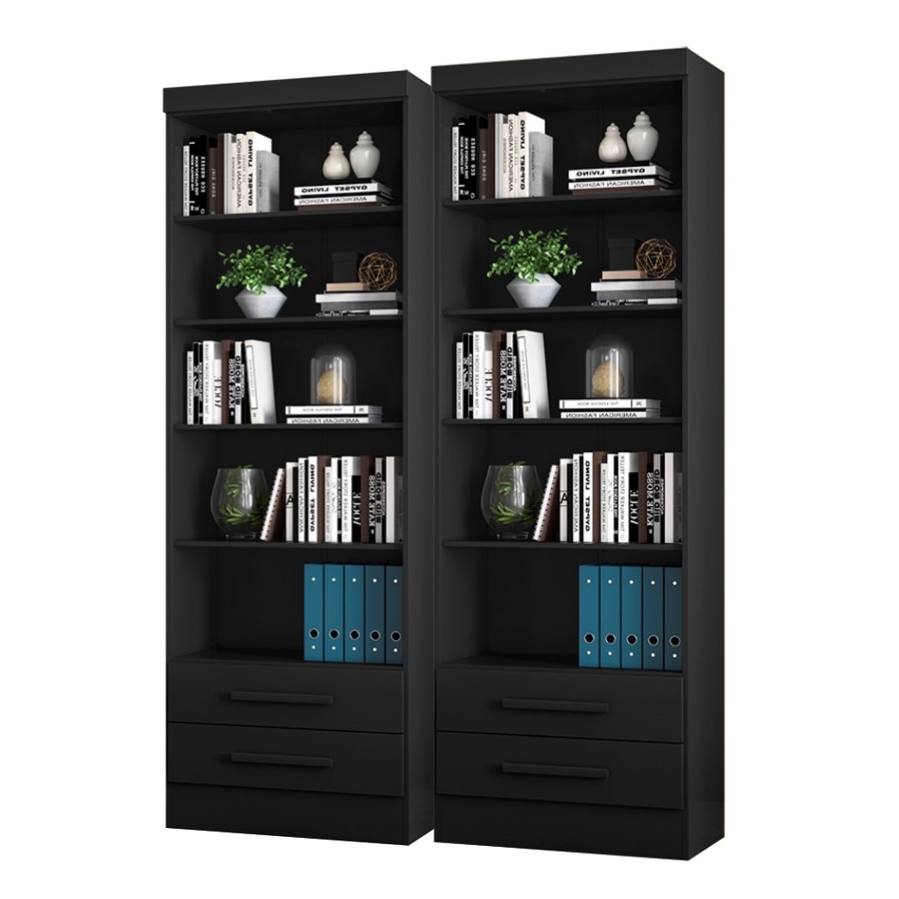 Conjunto 2 Estantes Livreiro Kenner Preto Fosco