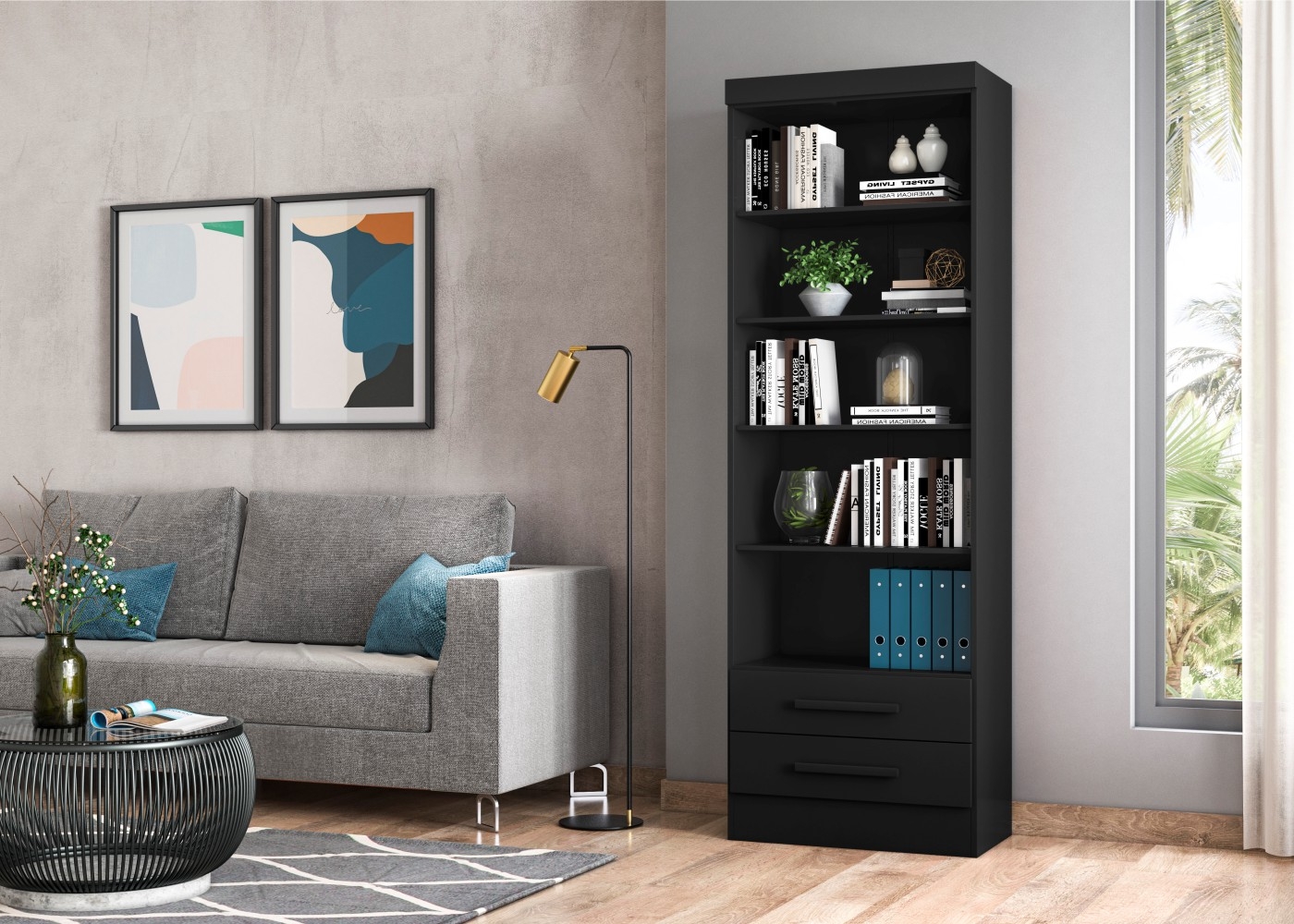 Conjunto 2 Estantes Livreiro Kenner Preto Fosco