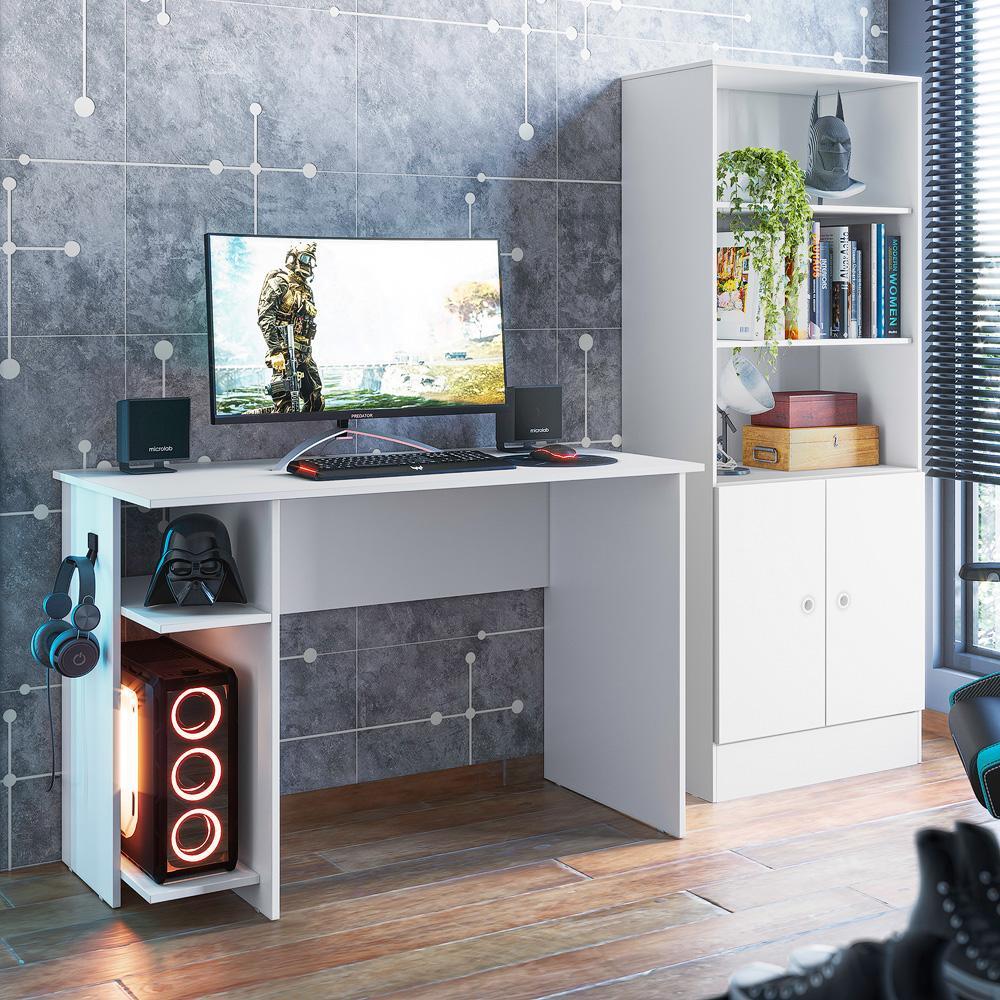 Conjunto Gamer Armário 2 Portas e Mesa para Computador 3875 Branco - Qmovi