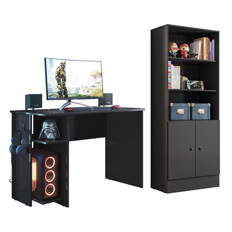 Conjunto Gamer Armário 2 Portas e Mesa para Computador 3875 Preto - Qmovi