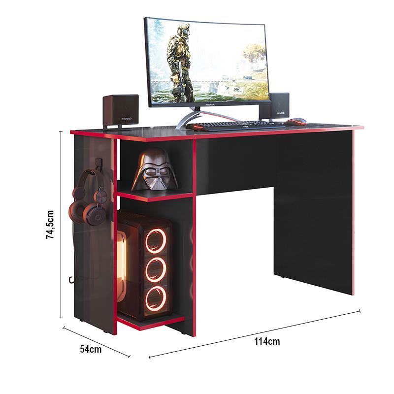 Conjunto Gamer Armário 2 Portas e Mesa para Computador 3875 Preto/Vermelho - Qmovi