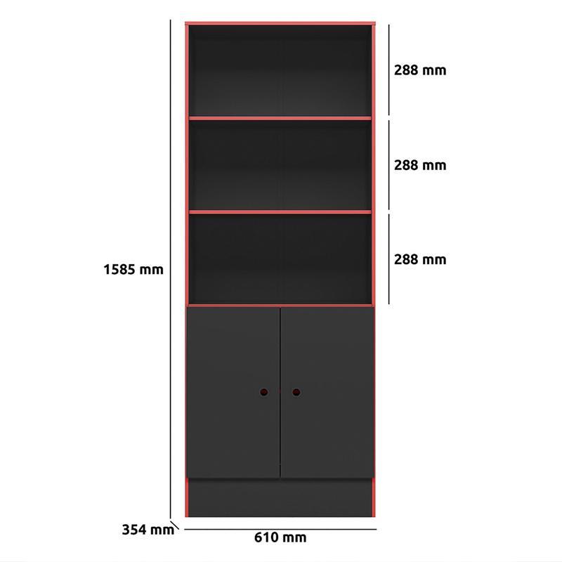 Conjunto Gamer Armário 2 Portas e Mesa para Computador 3875 Preto/Vermelho - Qmovi