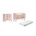 Conjunto Quarto Infantil Retro Berço e Comoda Rosa Bogota com Colchao