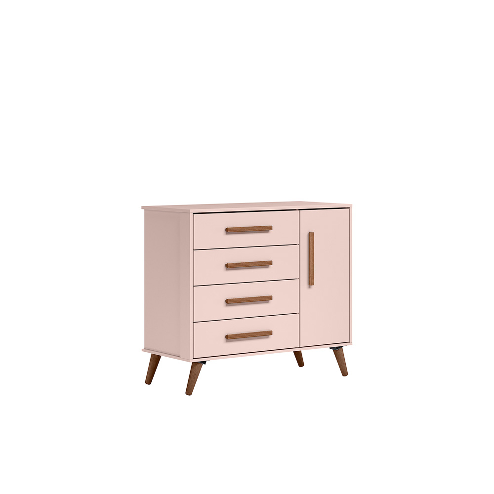 Conjunto Quarto Infantil Retro Berço e Comoda Rosa Bogota com Colchao