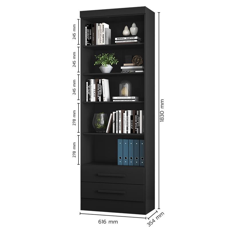 Estante Livreiro com 2 Gavetas 3420 Preto Fosco - Qmovi