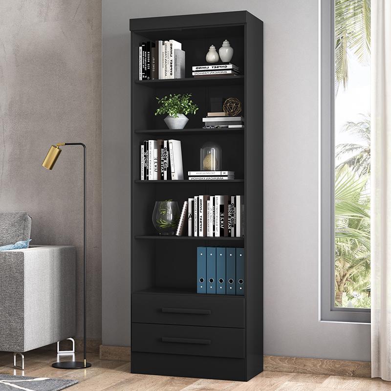 Estante Livreiro com 2 Gavetas 3420 Preto Fosco - Qmovi