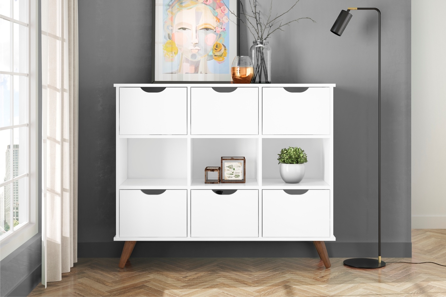 Estante Nicho Vintage Sabina Branco com Gavetas