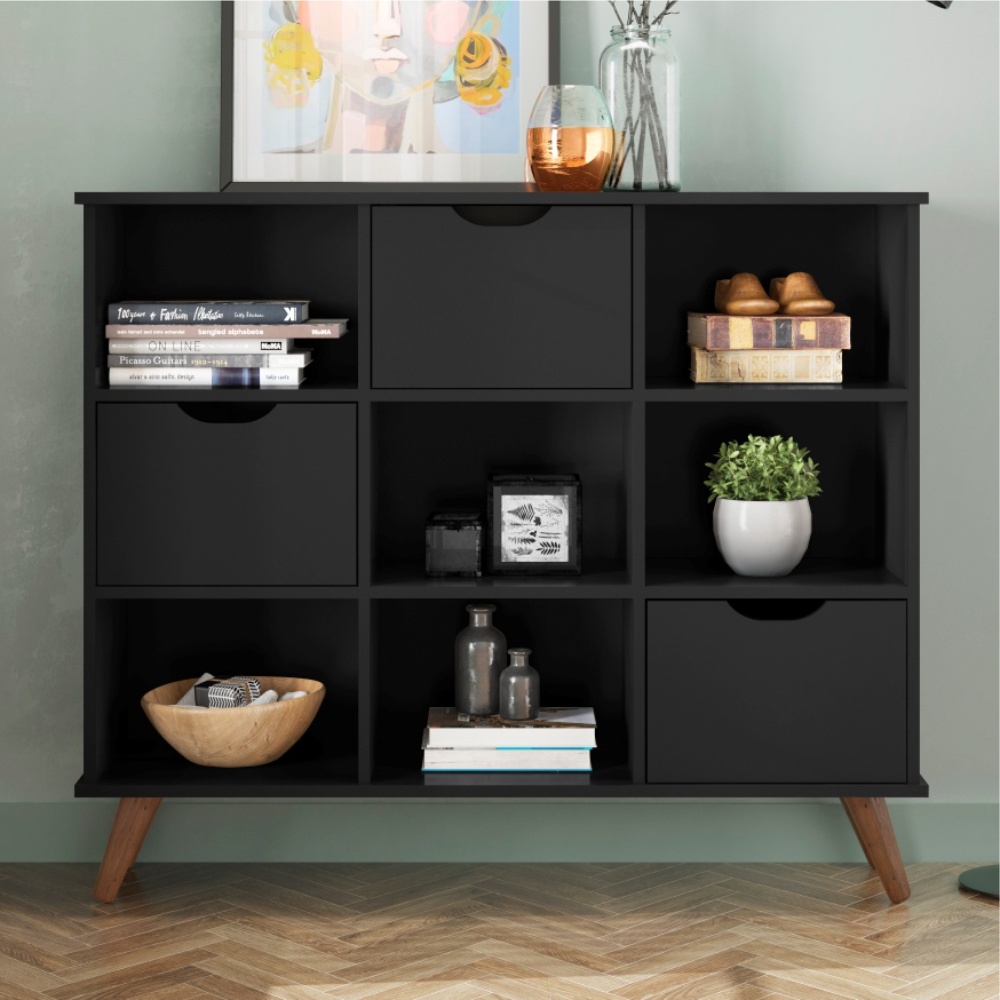 Estante Nicho Vintage Sabina Preto com Gavetas