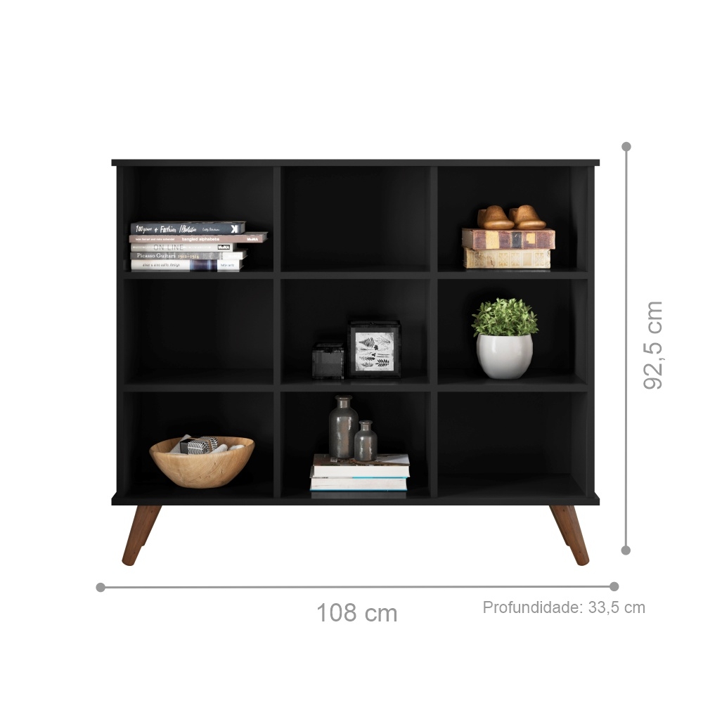 Estante Nicho Vintage Sabina Preto com Gavetas