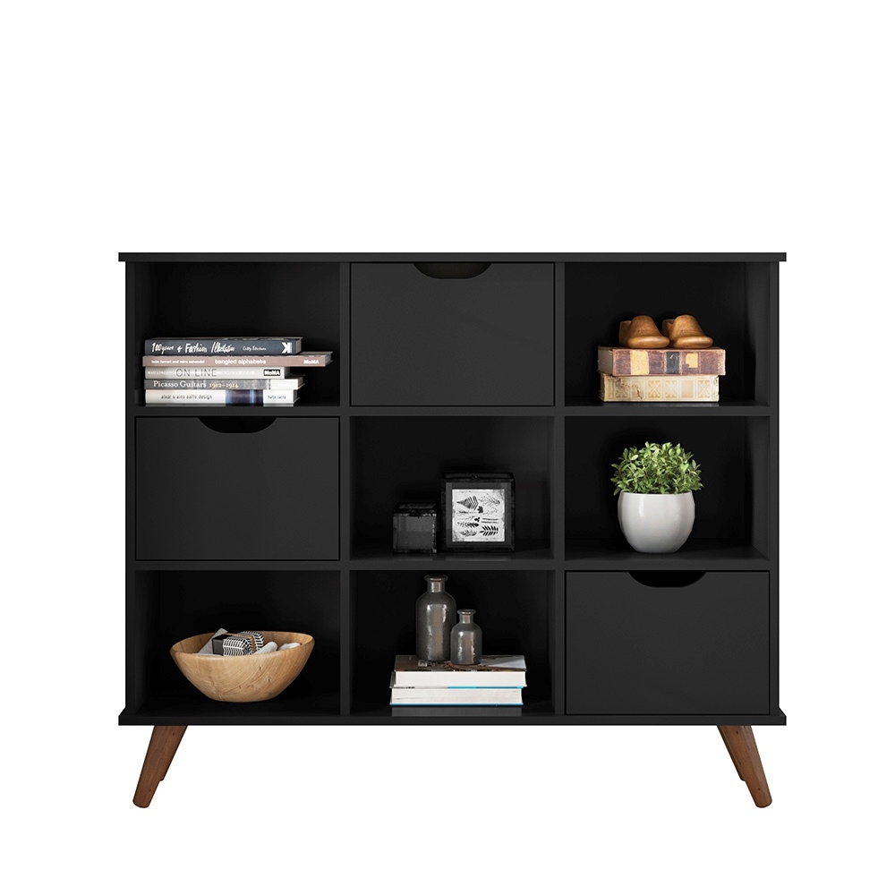 Estante Nicho Vintage Sabina Preto com Gavetas
