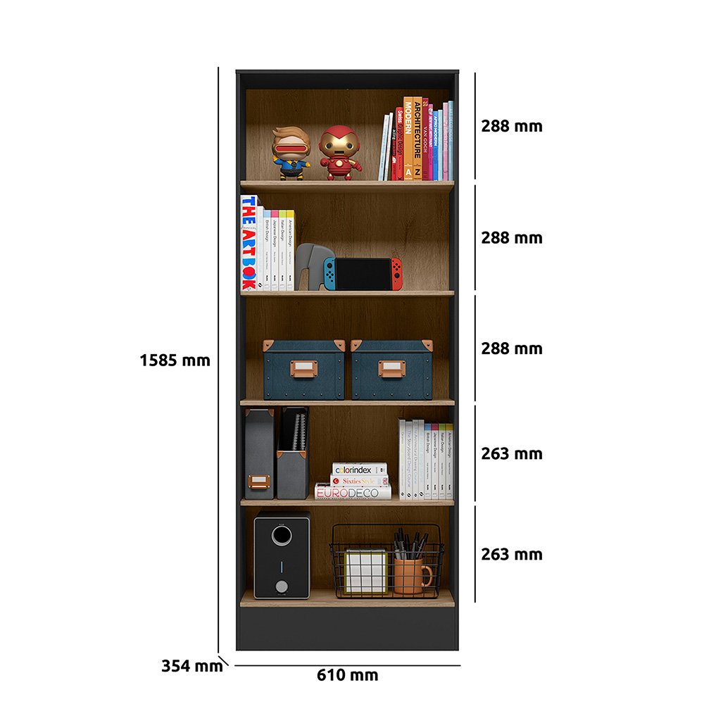 Estante para Livros Cosenza Preto Carvalho Rustico