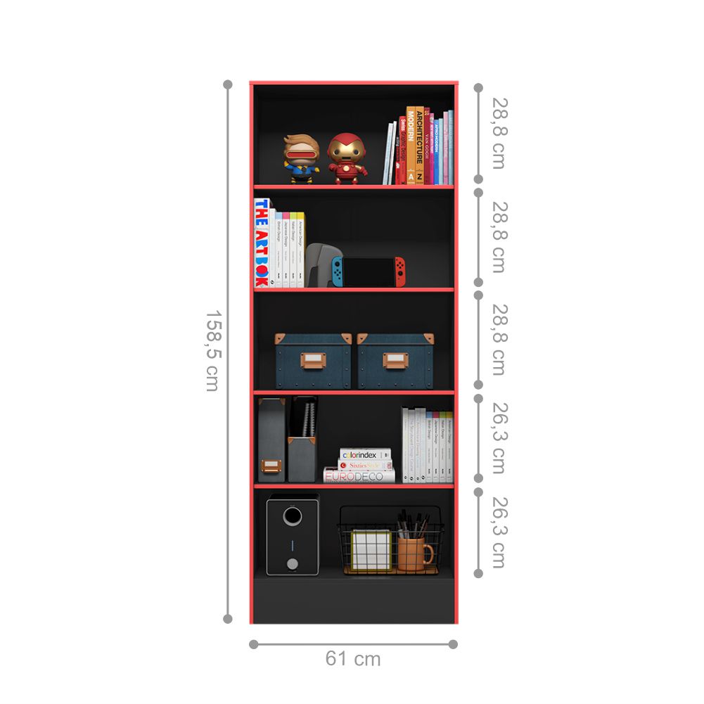 Estante para Livros Cosenza Preto Vermelho