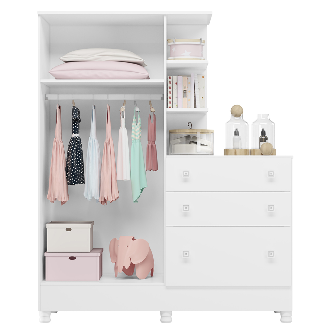 Guarda Roupa Cômoda Infantil Doce Sonho Branco - Qmovi