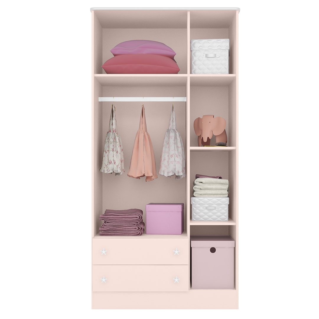 Guarda Roupa Infantil 3 Portas 2 Gavetas Doce Sonho Rosa - Qmovi