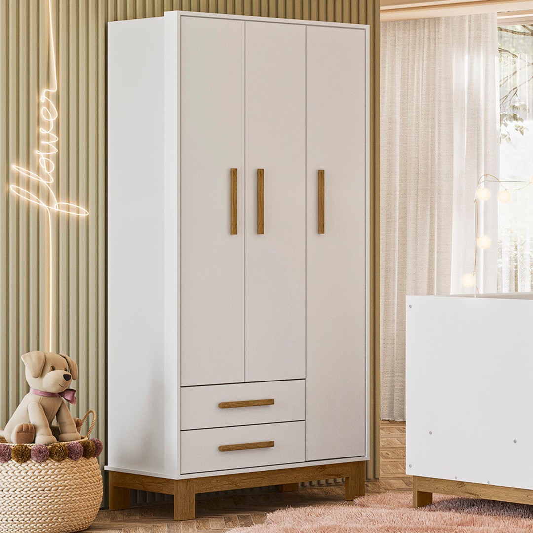 Guarda Roupa Infantil 3 Portas Slim Q Encanto Branco - Qmovi