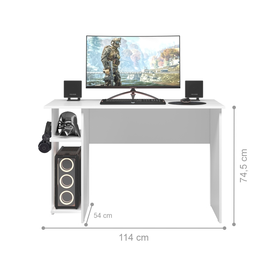 Mesa Gamer com Suporte de Fone Zalie Branco