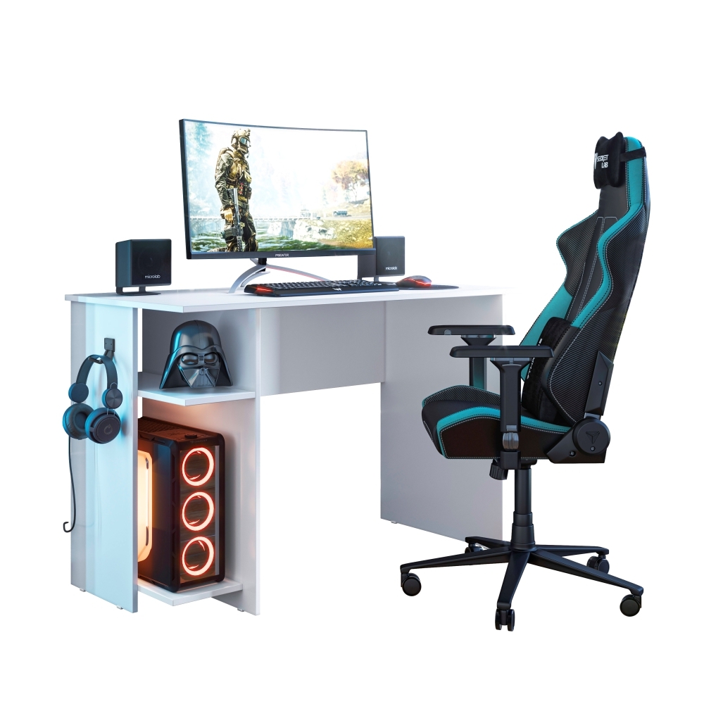Mesa Gamer com Suporte de Fone Zalie Branco