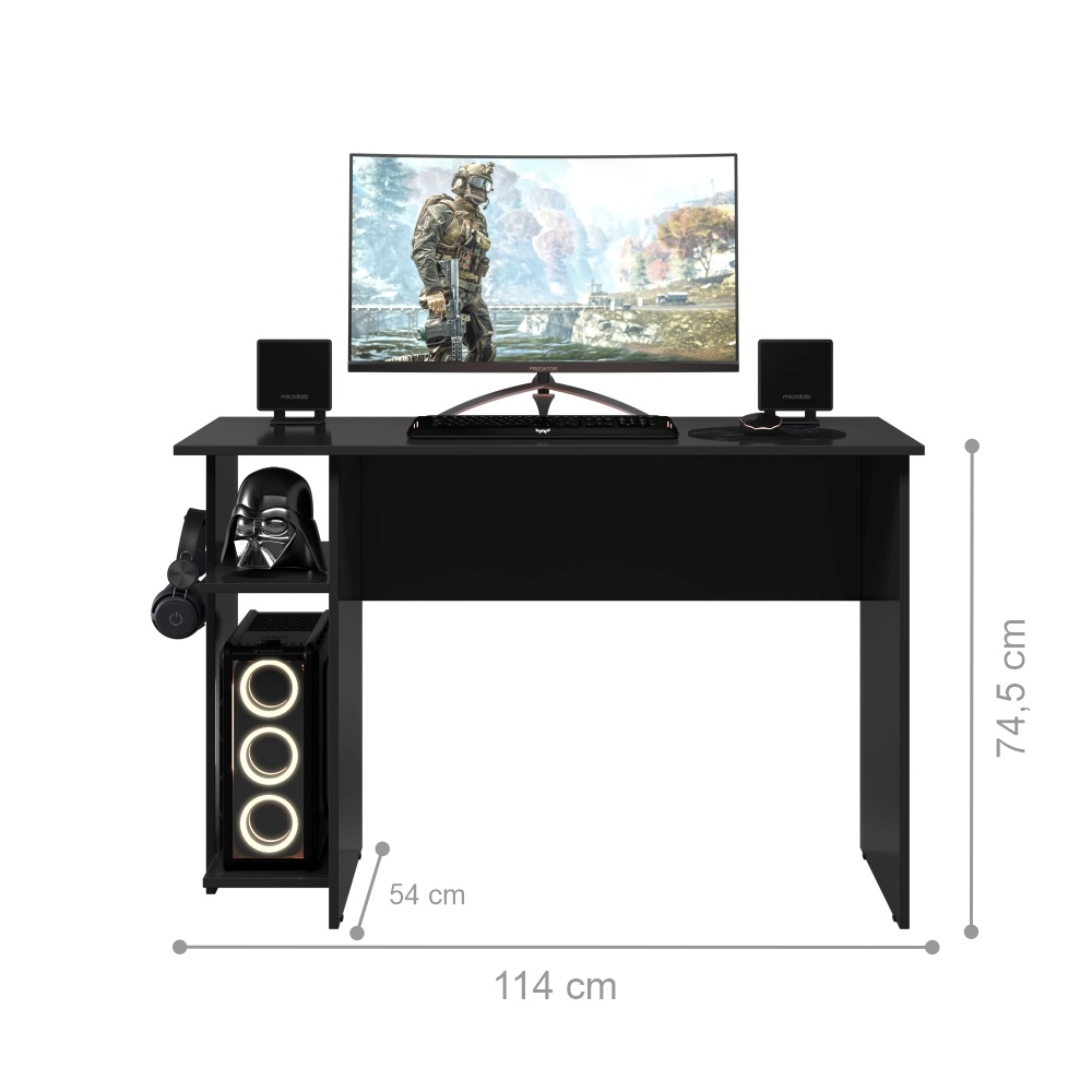 Mesa Gamer com Suporte de Fone Zalie Preto