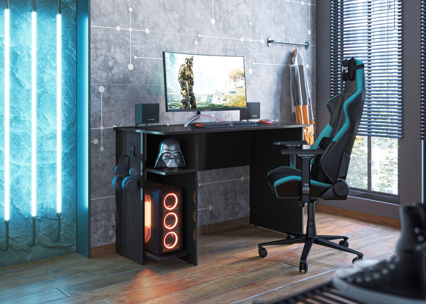 Mesa Gamer com Suporte de Fone Zalie Preto