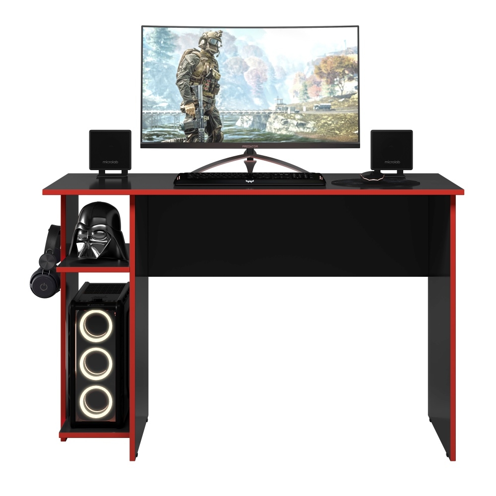 Mesa Gamer com Suporte de Fone Zalie Preto Vermelho