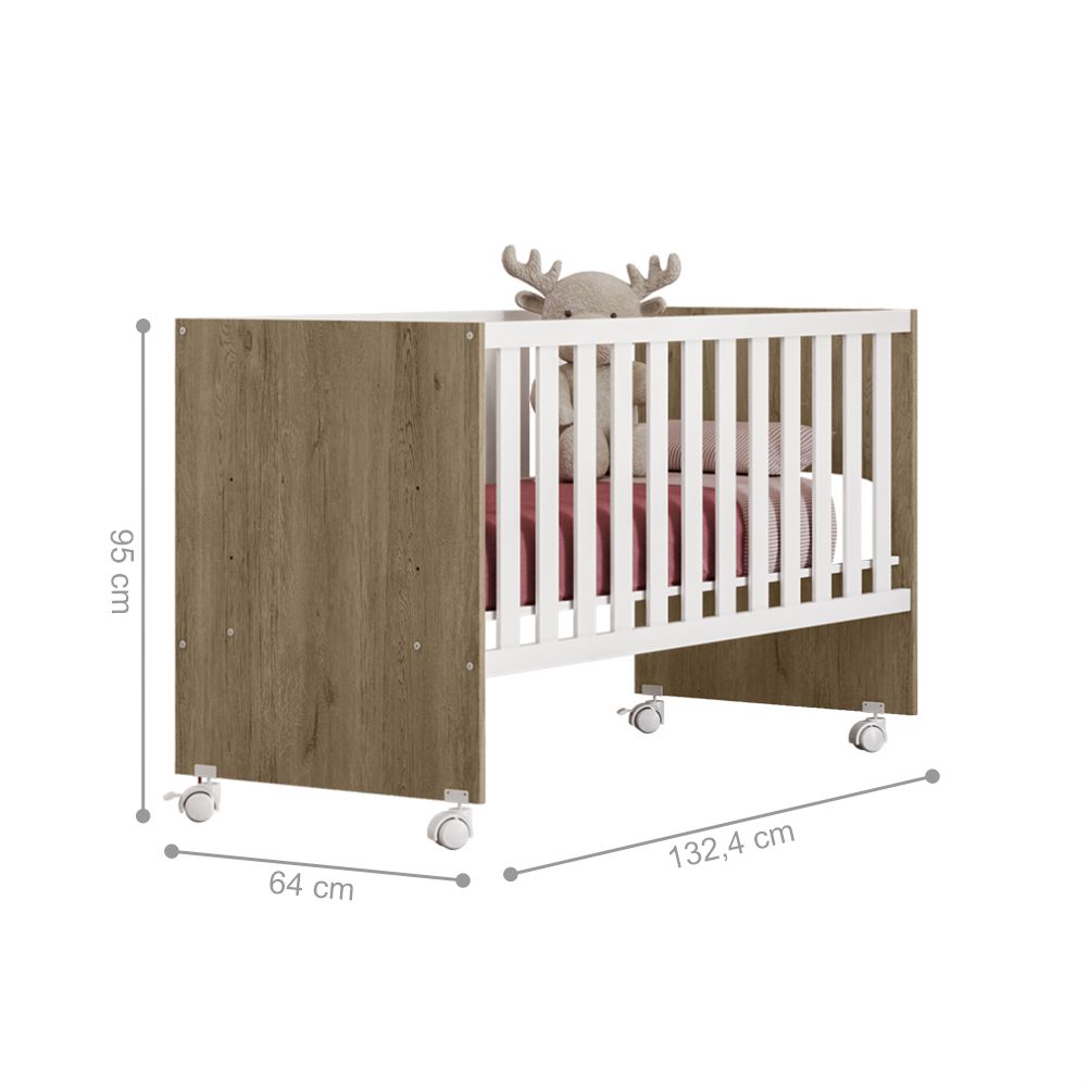 Mini Cama Liz Com Rodízios Carvalho Rústico Branco