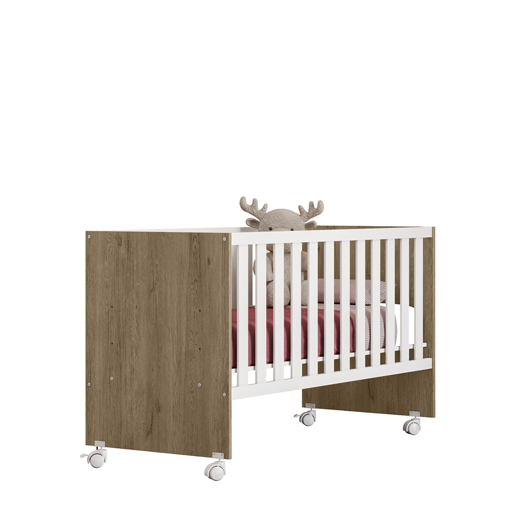 Mini Cama Liz Com Rodízios Carvalho Rústico Branco