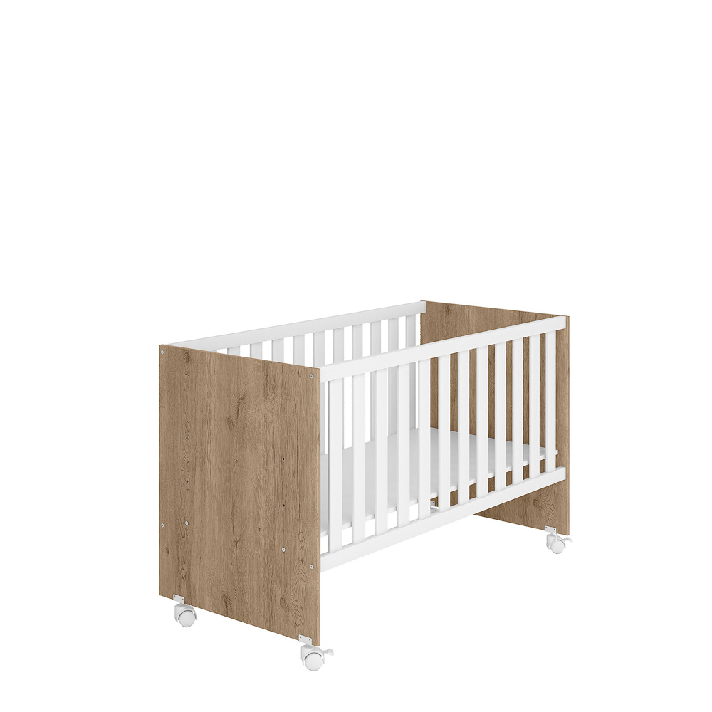 Mini Cama Liz Com Rodízios Carvalho Rústico Branco
