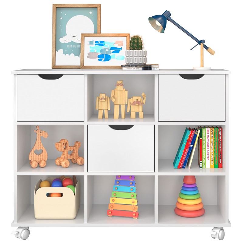 Nicho Organizador 3 Gavetas com Rodízios Branco - Qmovi