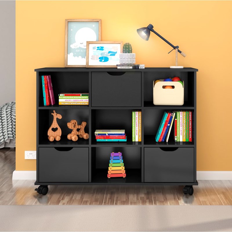 Nicho Organizador 3 Gavetas com Rodízios Preto - Qmovi