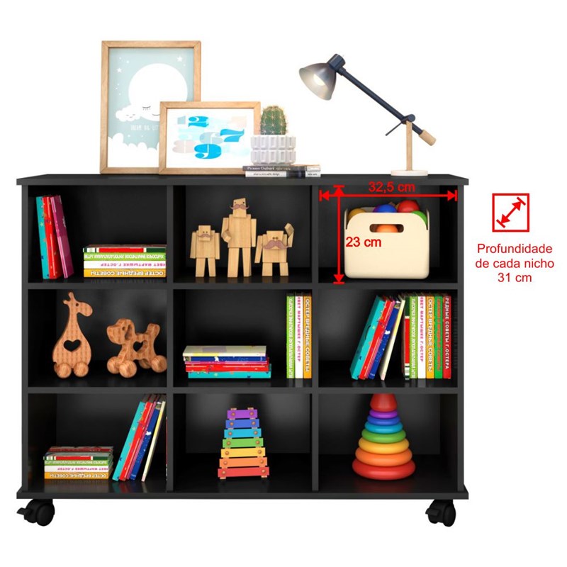 Nicho Organizador 3 Gavetas com Rodízios Preto - Qmovi