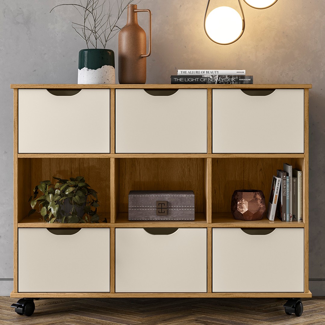 Nicho Organizador 6 Gavetas com Rodízios Freijó/Off White - Qmovi