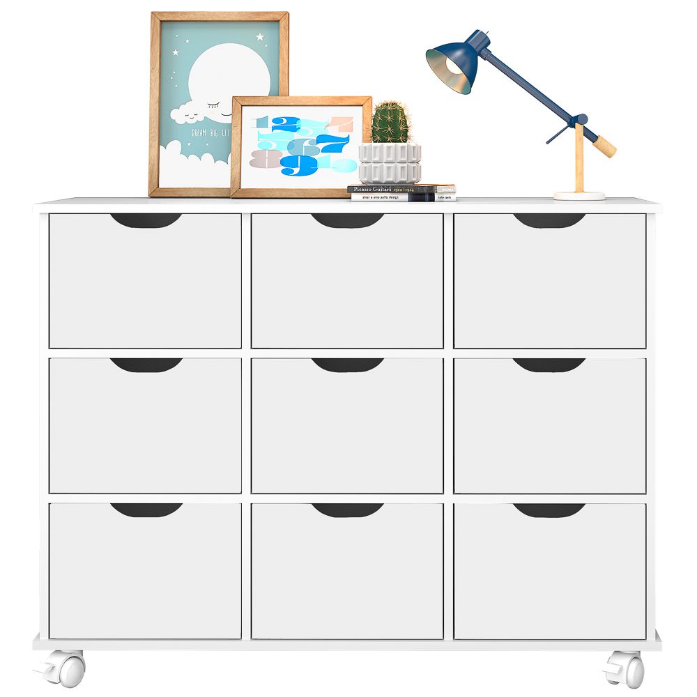 Nicho Organizador 9 Gavetas com Rodízios Branco - Qmovi