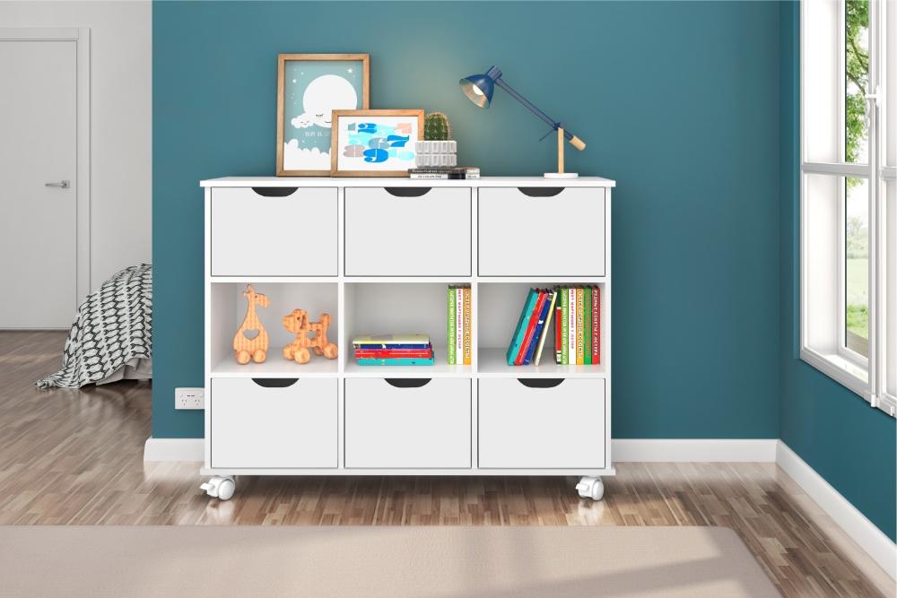 Nicho Organizador com Rodinhas Portland Branco com Gavetas