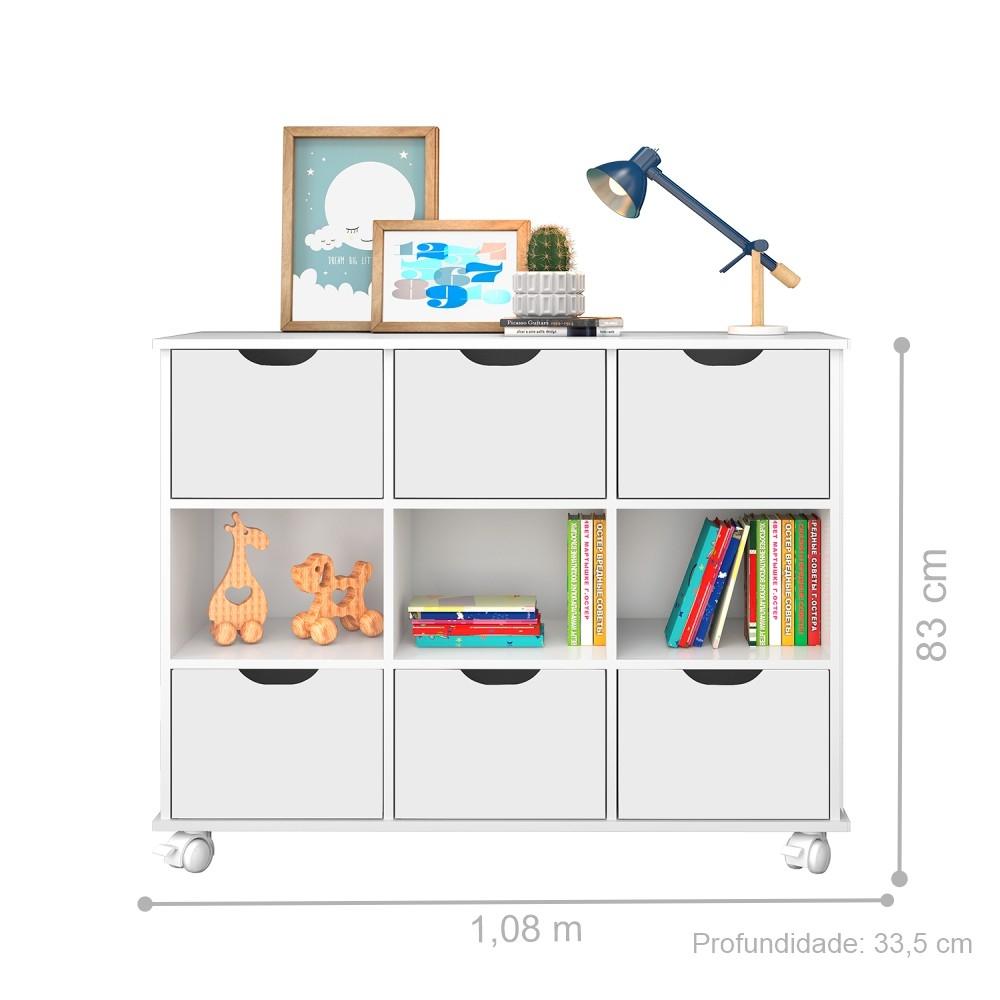 Nicho Organizador com Rodinhas Portland Branco com Gavetas