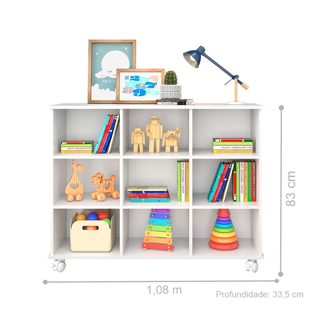 Nicho Organizador com Rodinhas Portland Branco com Gavetas Brancas e Coloridas
