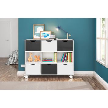 Nicho Organizador com Rodinhas Portland Branco com Gavetas Brancas e Pretas
