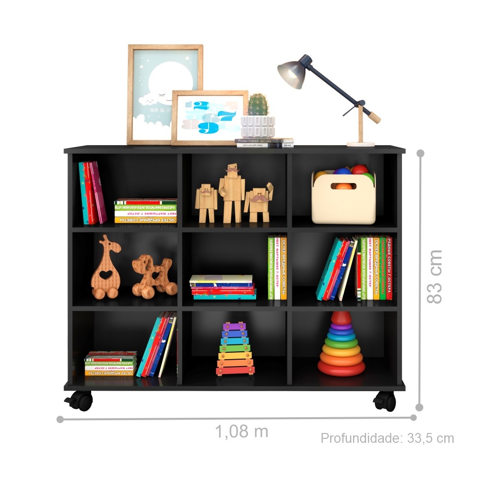 Nicho Organizador com Rodinhas Portland Preto com Gavetas Brancas