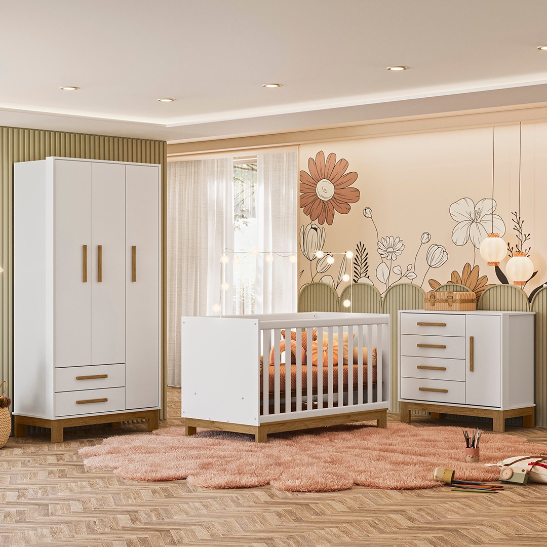 Quarto Infantil 3 Peças com Berço Q Encanto Slim Branco - Qmovi