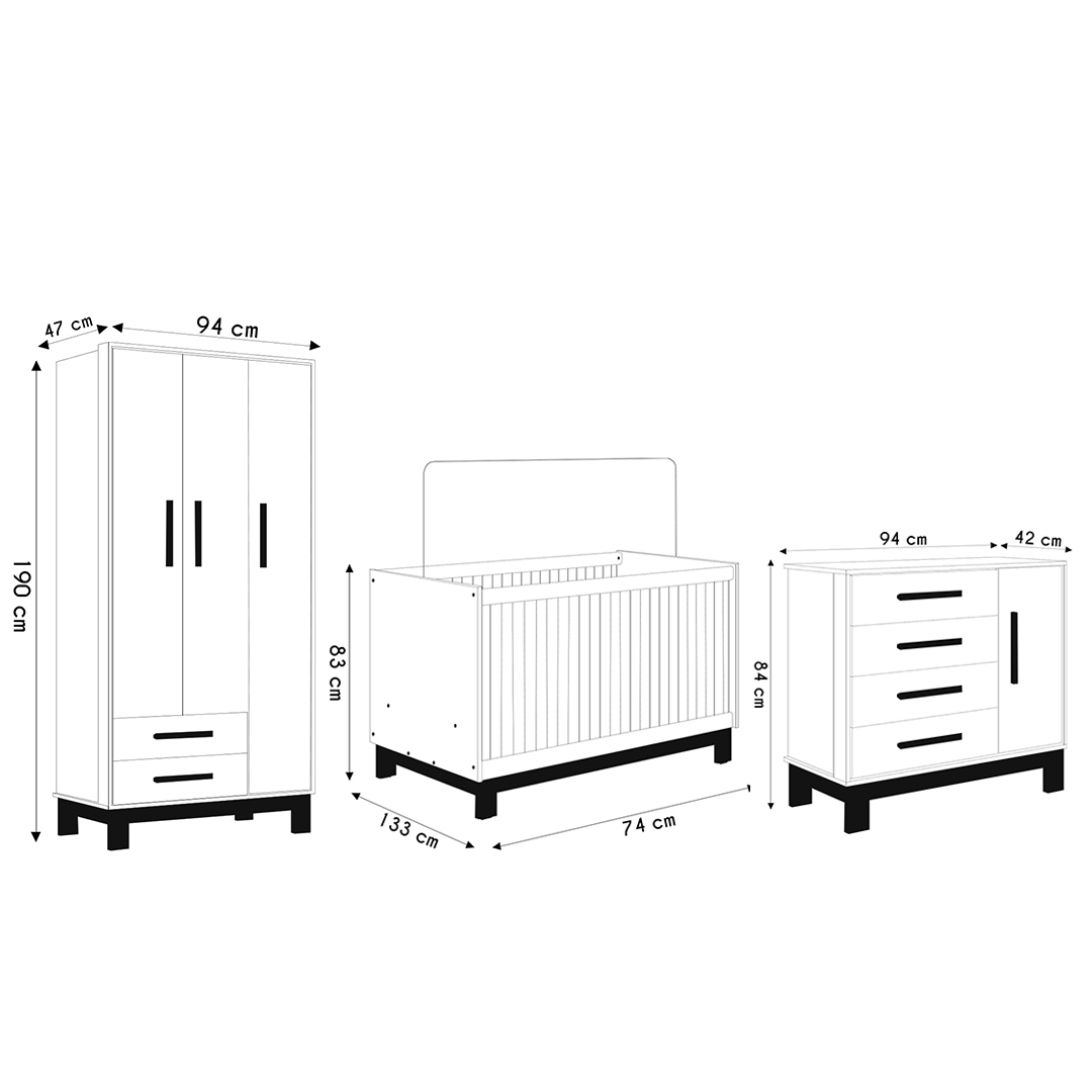 Quarto Infantil 3 Peças com Berço Q Encanto Slim Branco - Qmovi