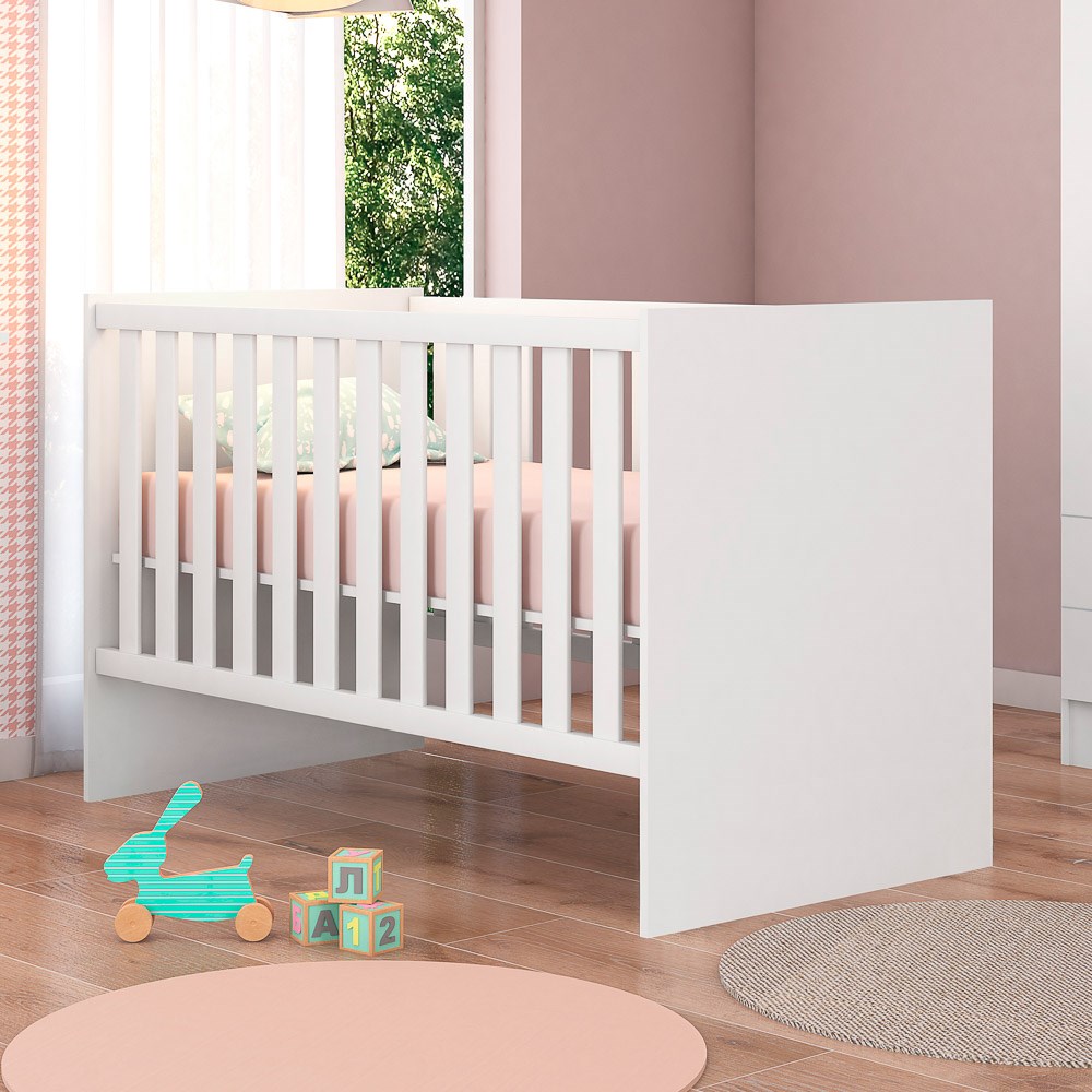Quarto de Bebê Cômoda 2523 e Berço Mini Cama 1344 Doce Sonho Branco - Qmovi
