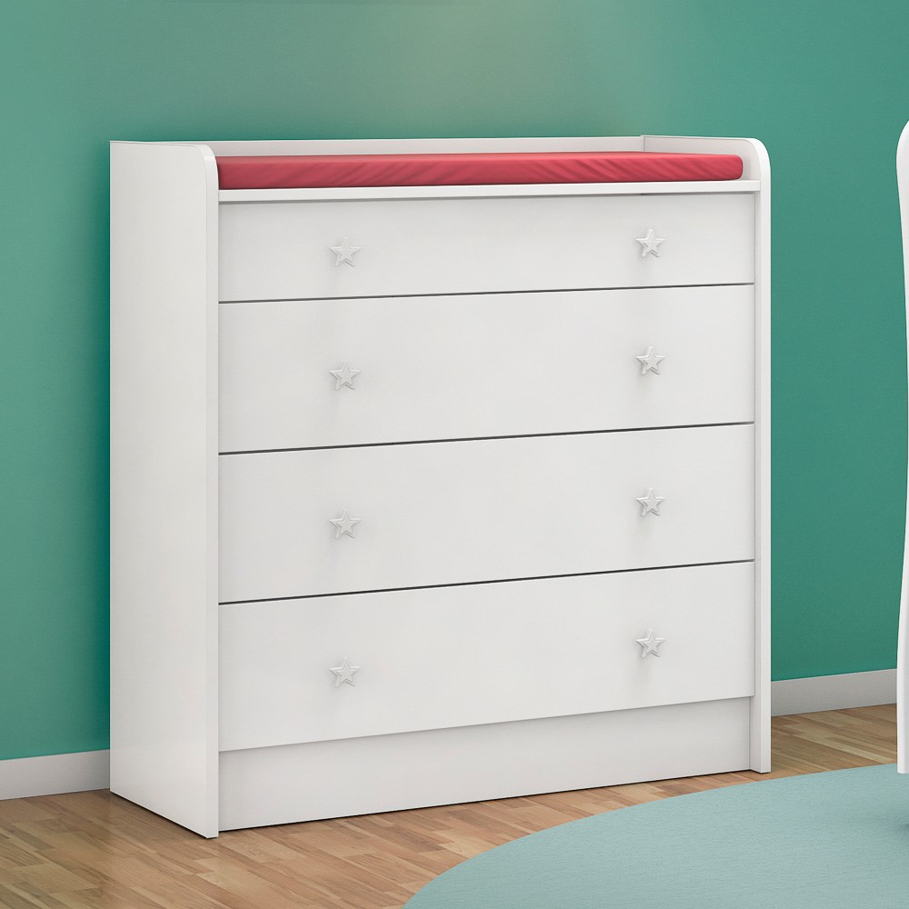 Quarto de Bebê Cômoda 2523 e Berço Mini Cama 1344 Doce Sonho Branco - Qmovi