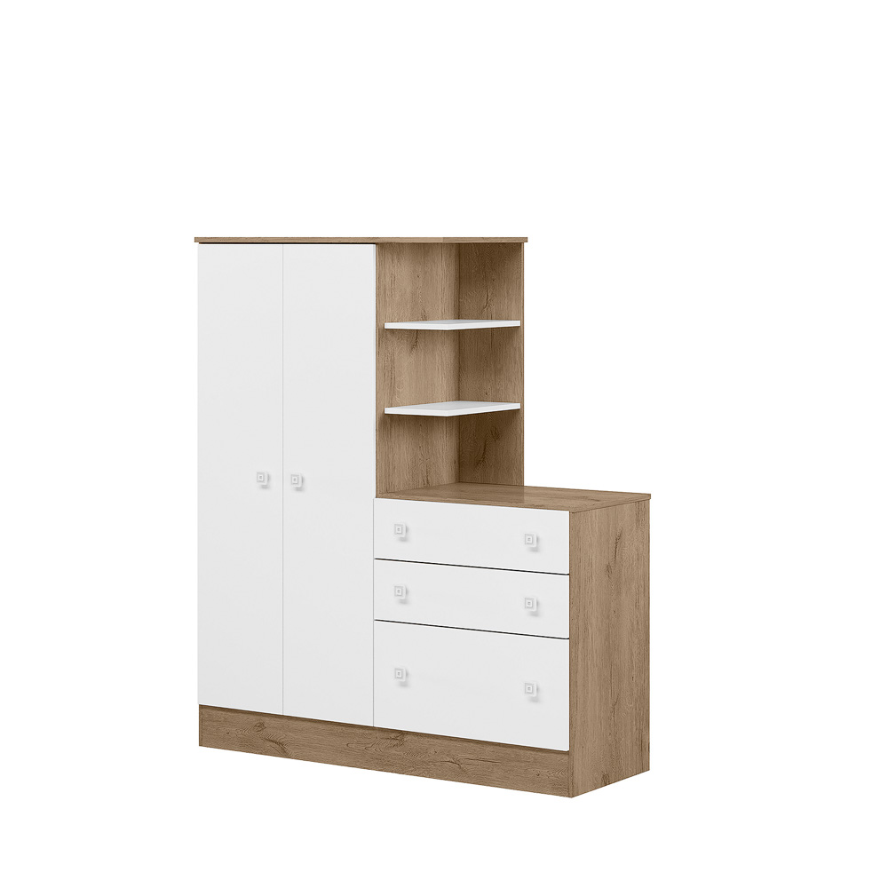 Roupeiro com Comoda Infantil Fermo Carvalho Rustico Branco
