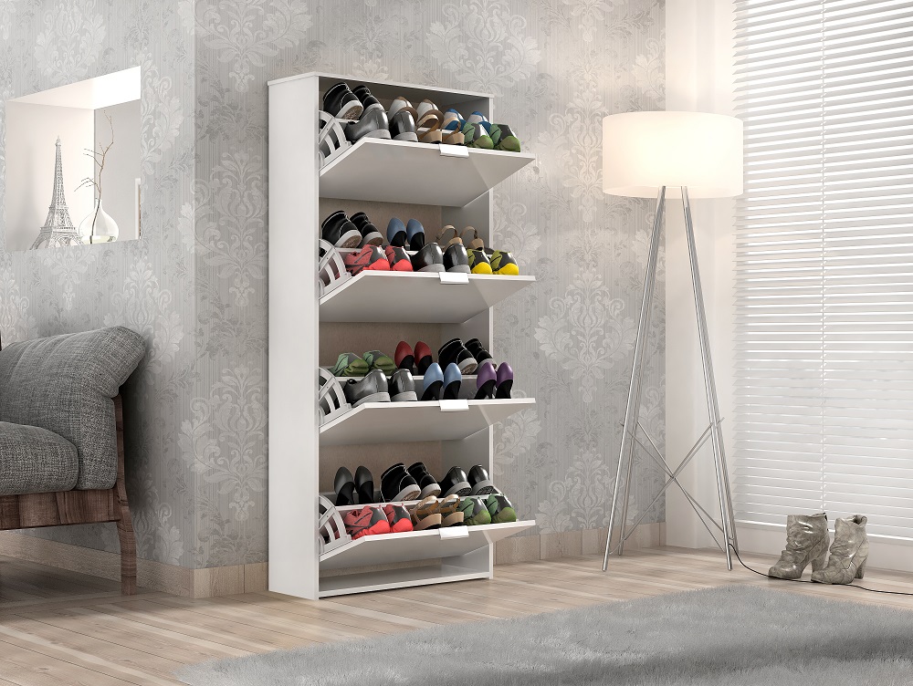 Sapateira Safira 4 Portas Articuladas Cor Branco - Quarto